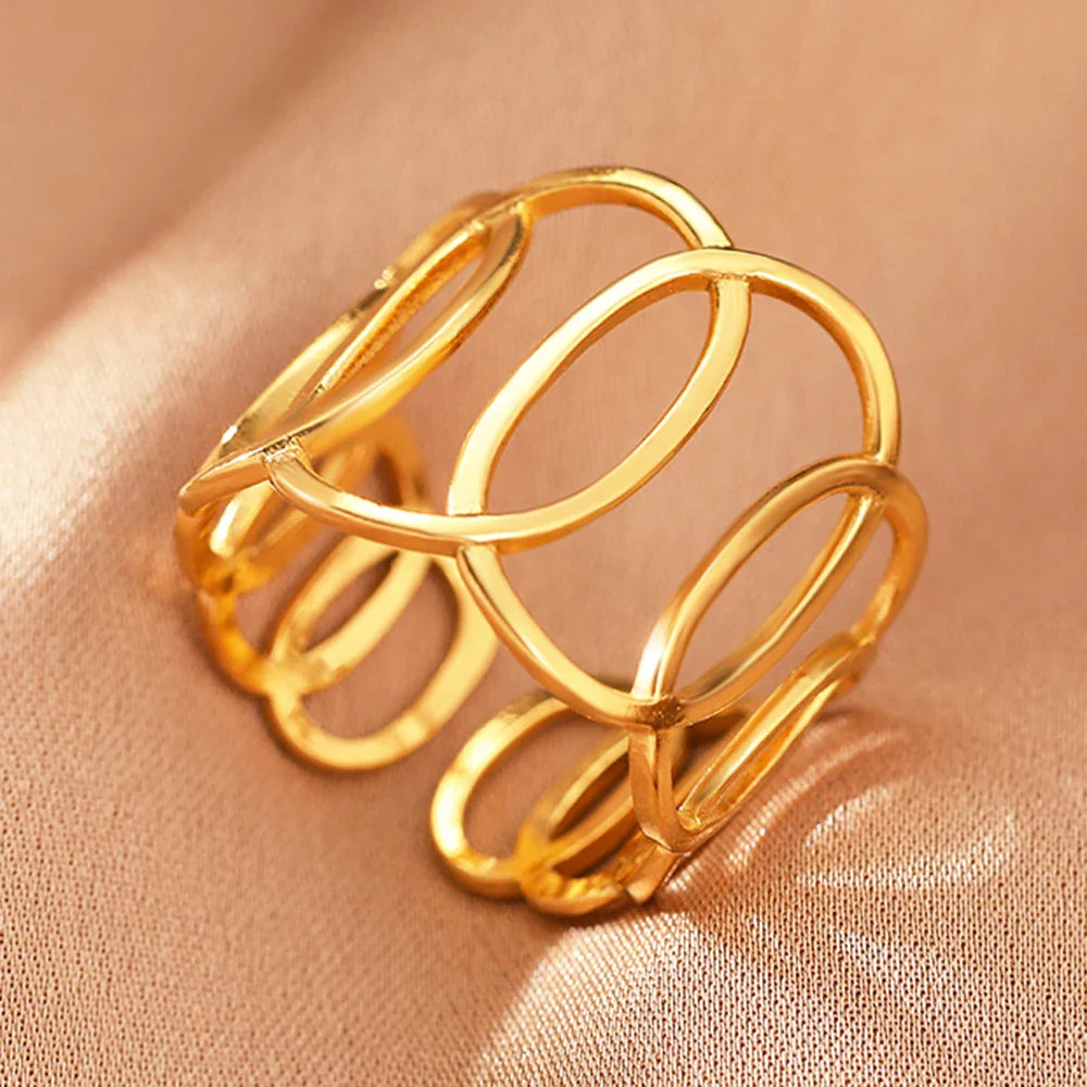 Stainless Steel Rings Vintage Exquisite Hollow Adjustable Open Statement Rings Light Luxury Fashion Rings For Women Jewelry New