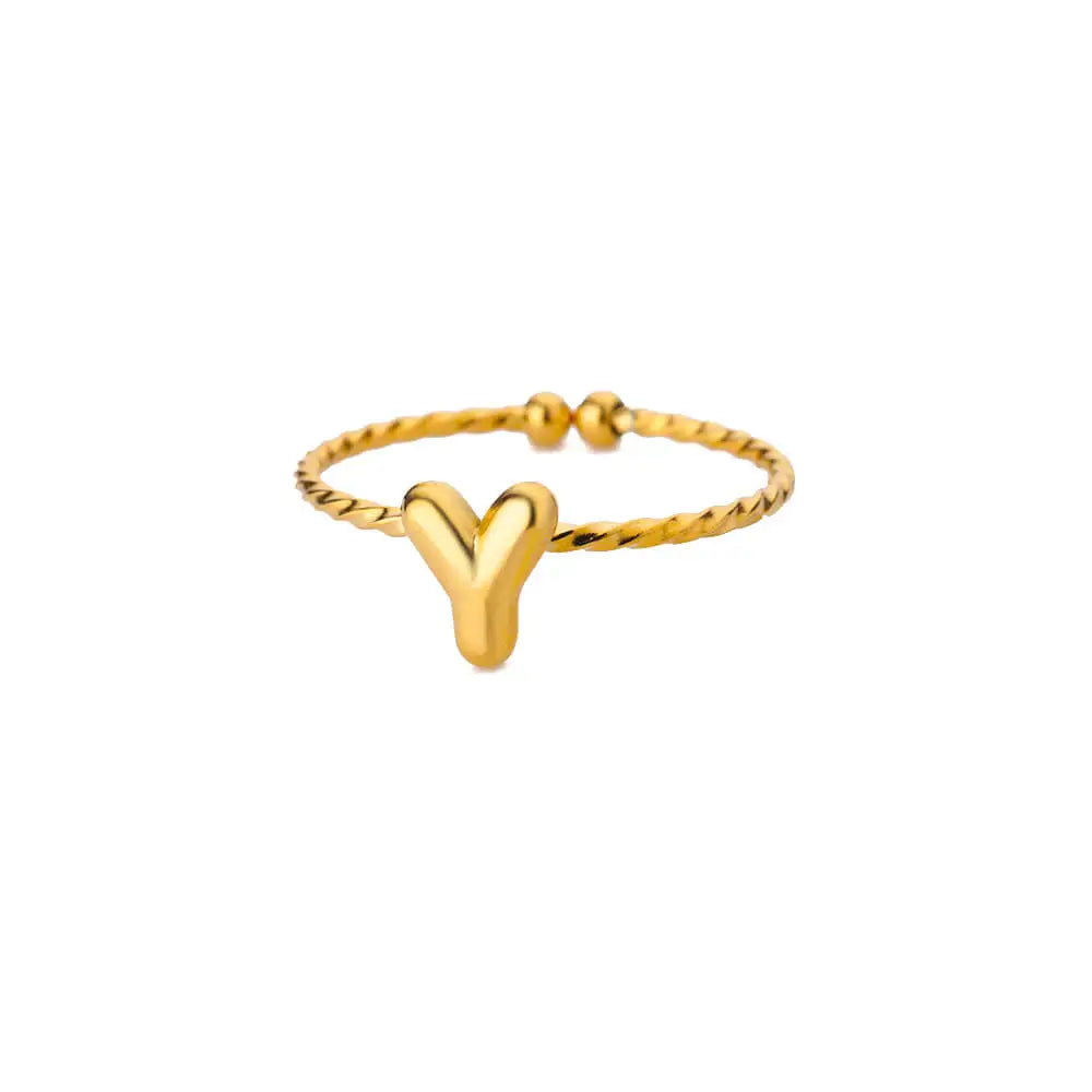 Cute Chunky Initial Letter Rings For Women Gold Color Stainless Steel A-Z Letter Adjustable Ring Aesthetic Wedding Jewelry Gift