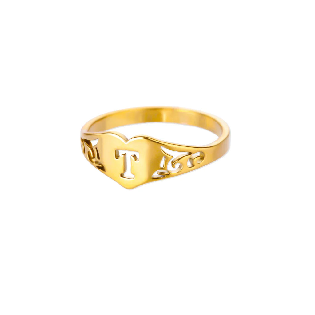 Fashion Hollow Initial Letter Heart Rings For Women Gold Color Stainless Steel A-Z Letter Ring Aesthetic Wedding Jewelry Gift