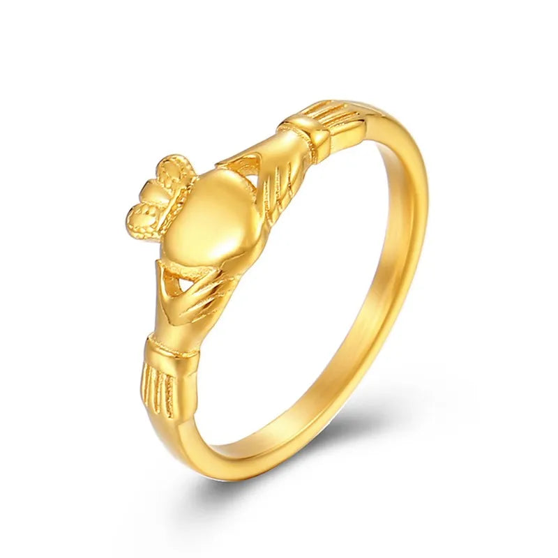 Stainless Steel Irish Claddagh Ring Heart Crown Wedding Promise Band for Women Men Size 4-10