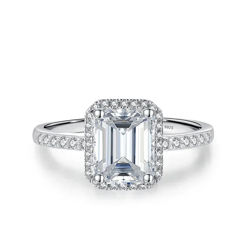 NeeTim 1ct 2ct Moissanite Ring for Women Emerald Radiant Cut Lab Diamond Rings Sterling Silver 925 with Gold Plated Wedding Band