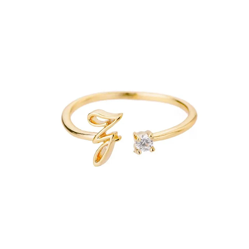 Zircon Initial Letter Ring for Women Stainless Steel Gold Color Alphabet Open Ring Trendy Wedding Birthday Aesthetic Jewelry
