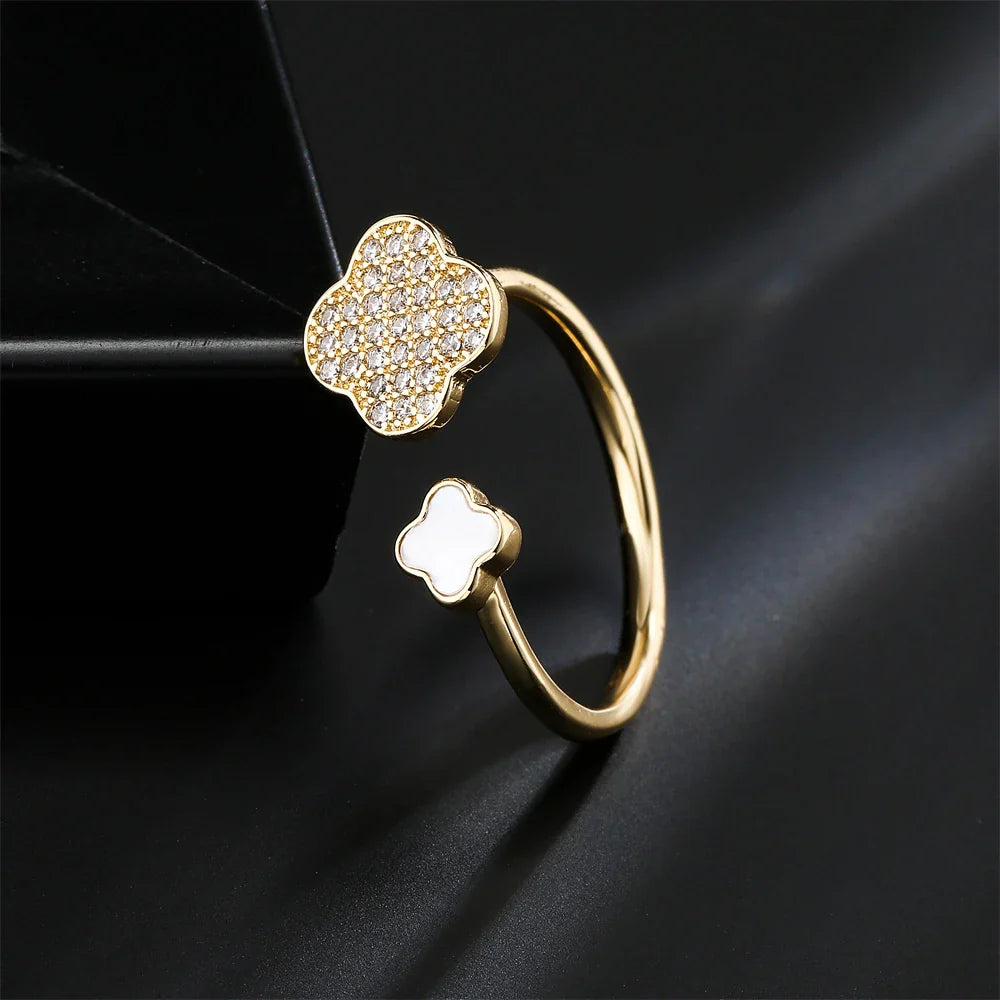NEWBUY Hot Sale Statement Flower Design Open-End Wedding Ring For Women Luxury AAA CZ Zirconia Engagement Jewelry Femme Bijoux