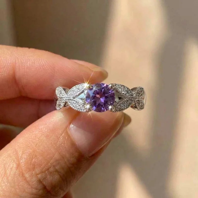 925 Sterling Silver Light Luxury Style Amethyst Zirconia Women's Ring in Europe and America Simple Fashion Gem Temperament Ring