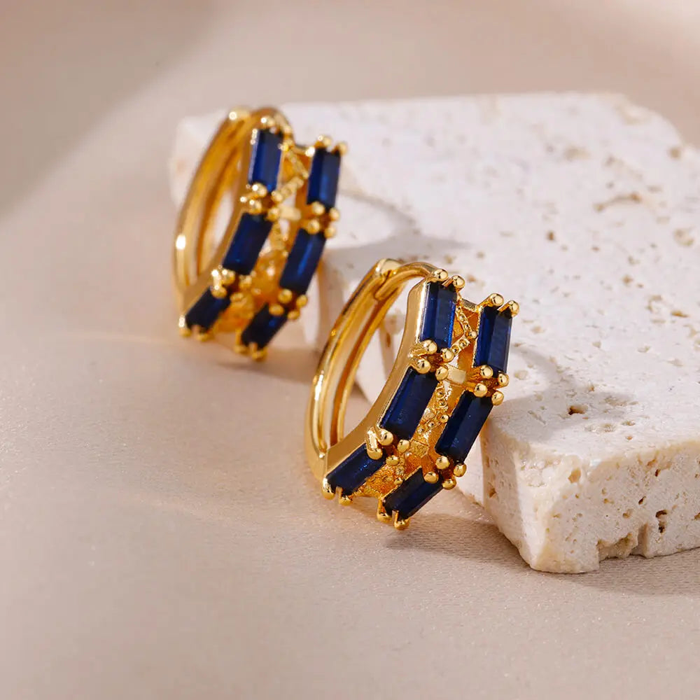 Luxury Blue Zircon Earrings For Women Stainless Steel Earrings 2024 Trending New Design Goth Jewelry aretes mujer