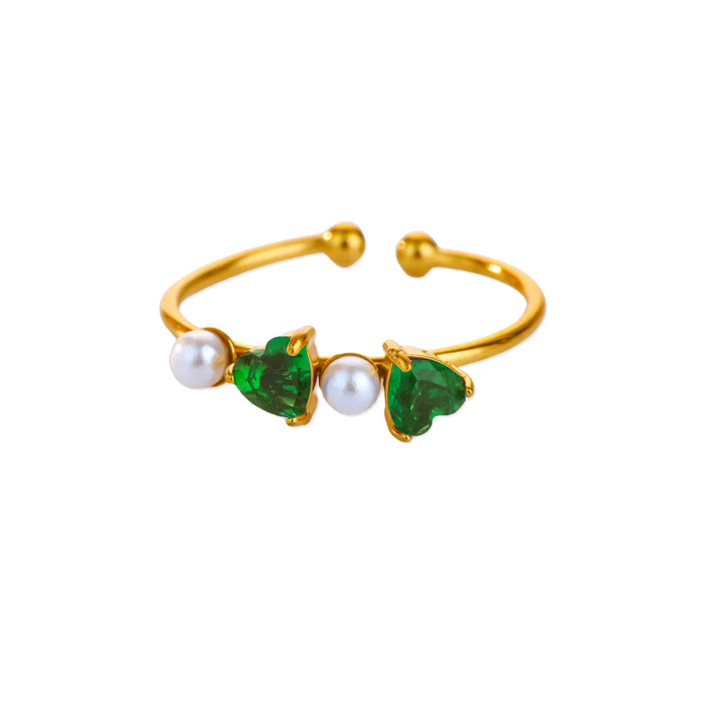 Stainless Steel Four Leaf Clover Rings For Women Gold Color Zircon Opening Couple Ring Aesthetic Wedding Bohemian Jewelry Gift