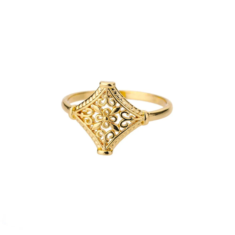Stainless Steel Lotus Flower Ring for Women Gold Color Vintage Stone Opal Oval Flower Ring Fashion Aesthetic Jewelry Gift