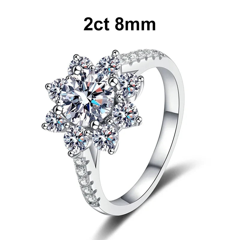 NeeTim 1ct 2ct Moissanite Eternity Ring 925 Sterling Silver with Gold Plated Wedding Flower Lab Diamond Rings For Women Jewelry