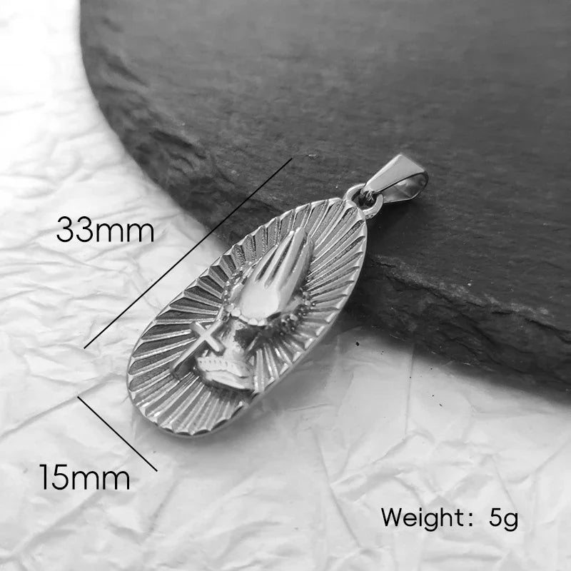 Hip Hop Praying Hands Necklace - Christian Buddhism Jewelry for Men Women | Gold Plated Stainless Steel Religious Gift