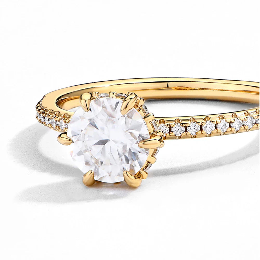 MINTYBOX 18K Yellow Gold D Moissanite Rings for Women Handmade 6.5mm S925 Silver Round Shape Engagement Ring Gift Fine Jewelry
