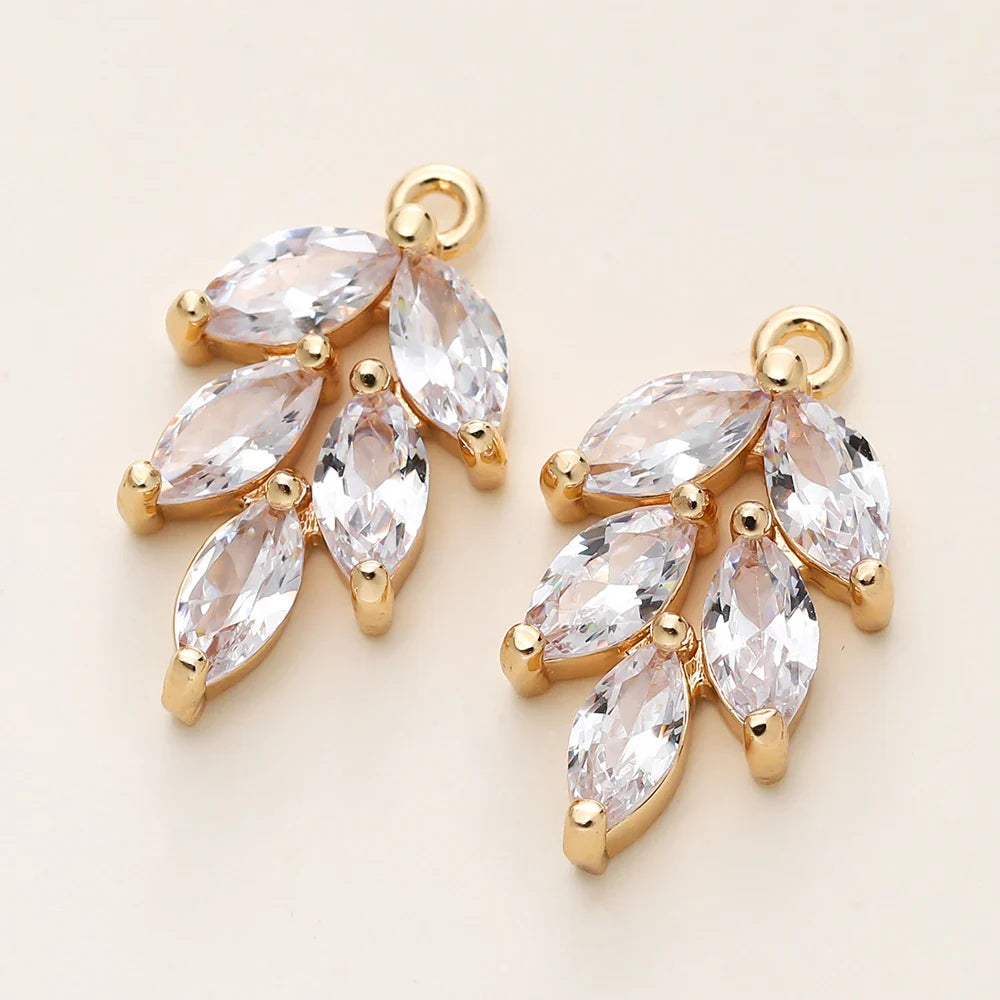 2/4Pcs 18K Gold Color Plated Various Leaves Charms Pendants with Zircon for DIY Necklace Jewelry Making Supplies Accessories