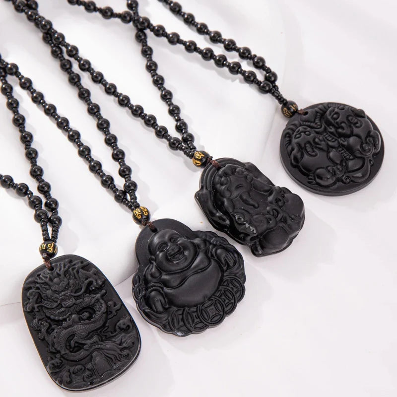 1Pcs Chinese Style Necklace Pendant Amulet Prayer Fortune Necklace Dragon Pixiu Happy Buddha Necklace Daily Jewelry