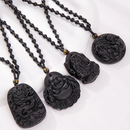 1Pcs Chinese Style Necklace Pendant Amulet Prayer Fortune Necklace Dragon Pixiu Happy Buddha Necklace Daily Jewelry
