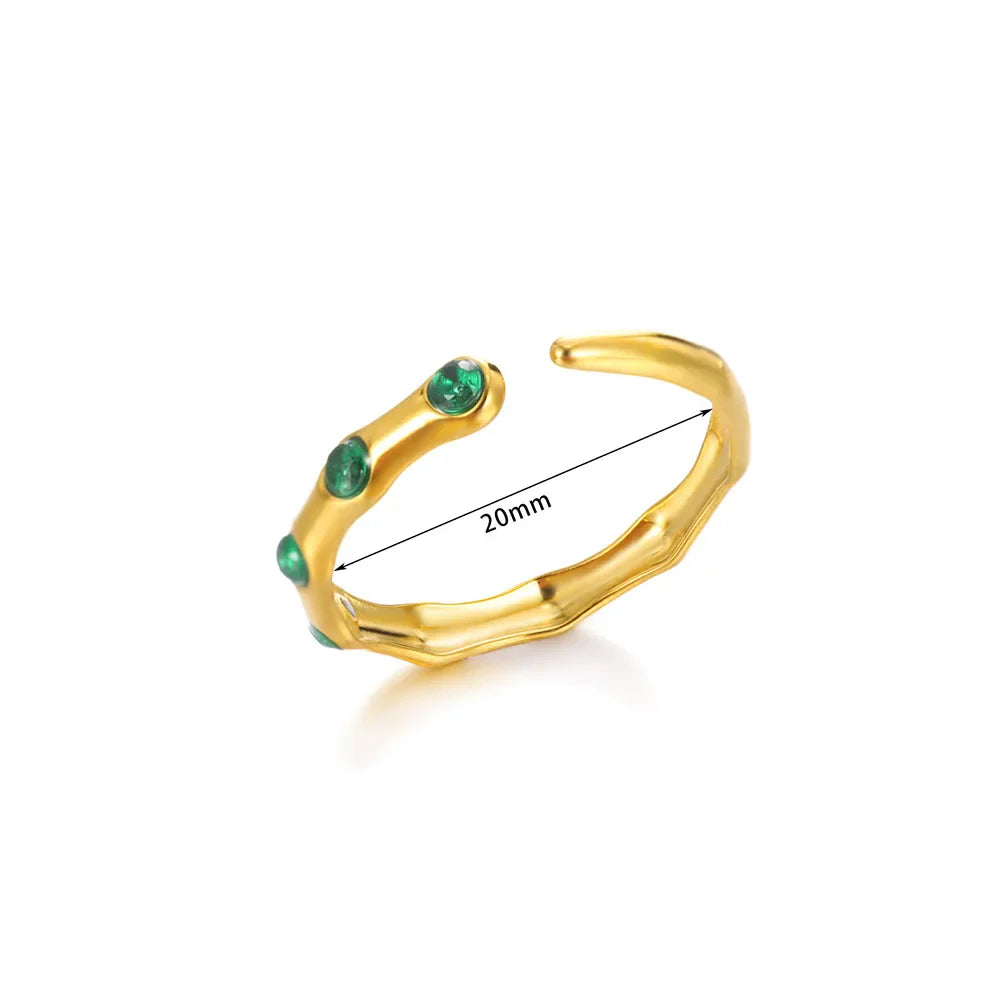 Green Zircon Evil Eye Rings For Women Stainless Steel Gold Color Geometric Open Ring New Wedding Waterproof Fashion Jewelry Gift