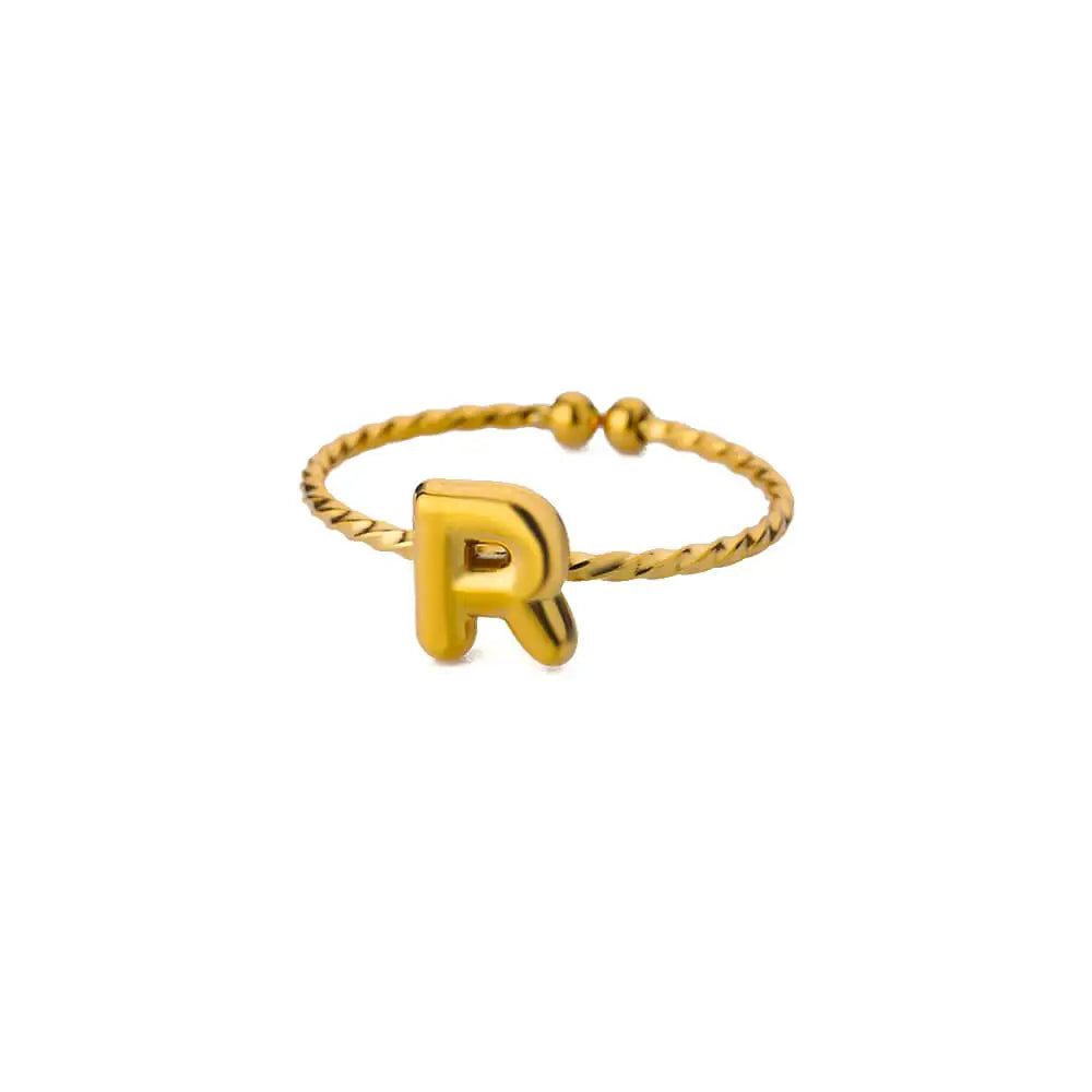 Cute Chunky Initial Letter Rings For Women Gold Color Stainless Steel A-Z Letter Adjustable Ring Aesthetic Wedding Jewelry Gift