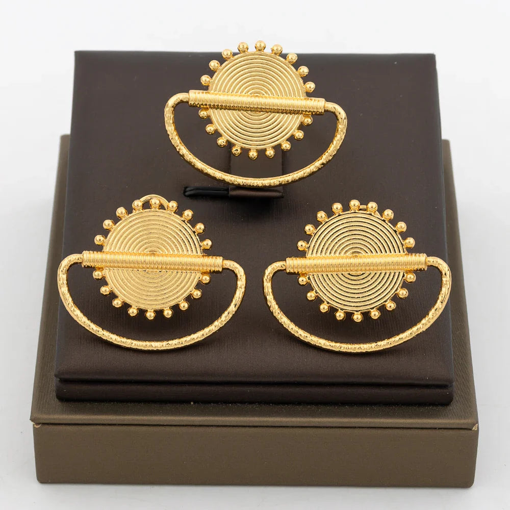 Dubai Gold Color Earrings Copper Adjustable Big Rings For Women Irregular Earrings Exquisite Bridal Jewelry Party Daily Wear