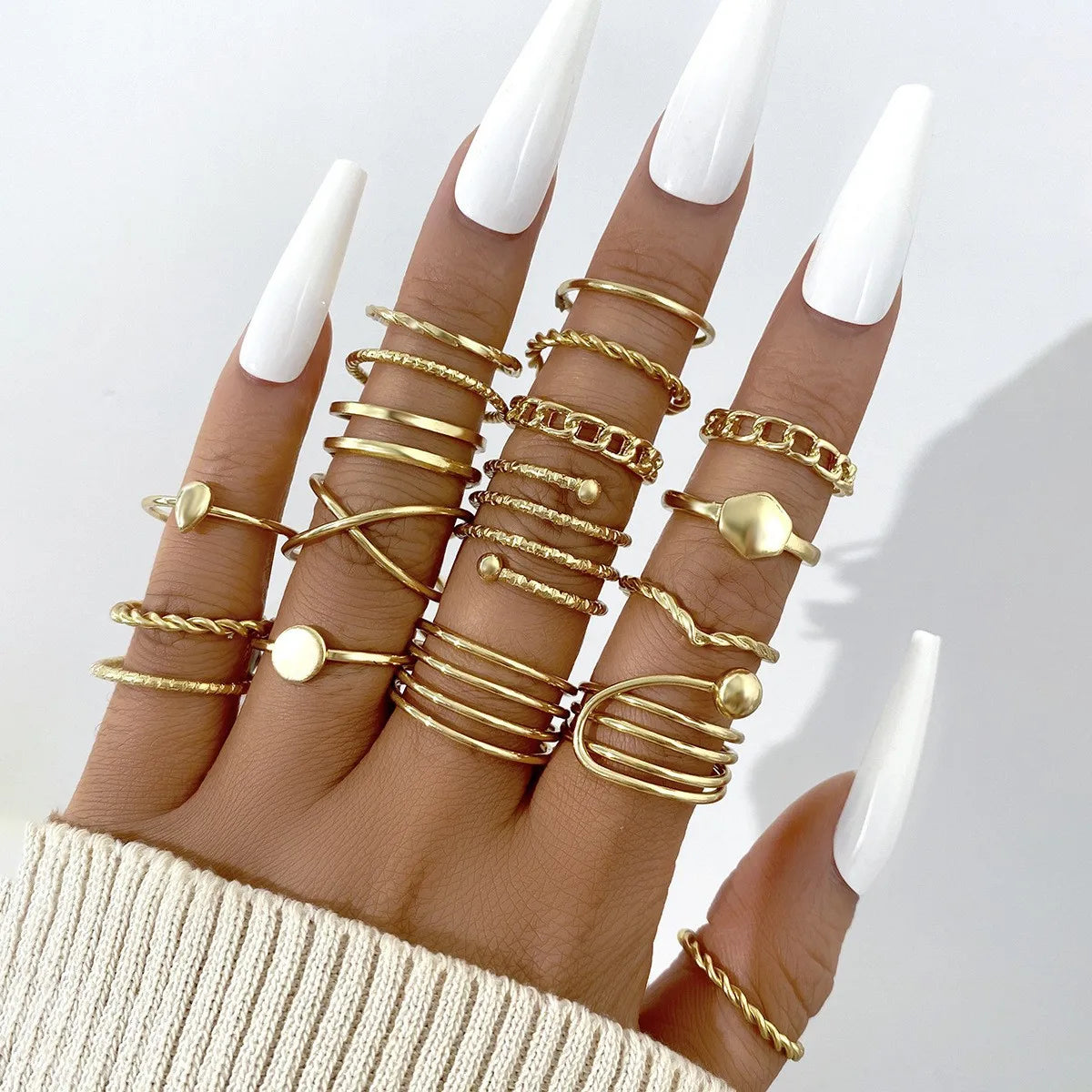 Vintage Irregularly Ring Set for Women Bohemian Gold Color Butterfly Snake Heart Geometric Rings Retro Boho Fashion Jewelry Gift