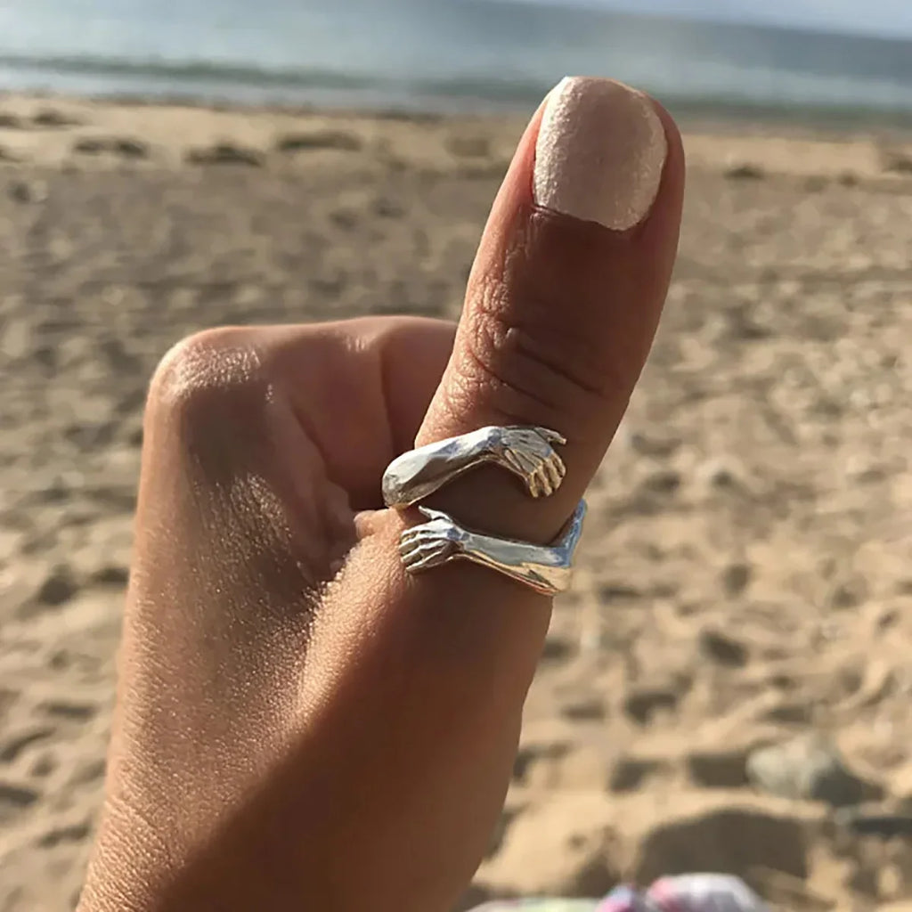 Gothic Hug Muscle Hands Rings For Women Men Adjustable Open Hug Hands Ring Party Wedding Couple Vintage Jewelry Anillos Bague