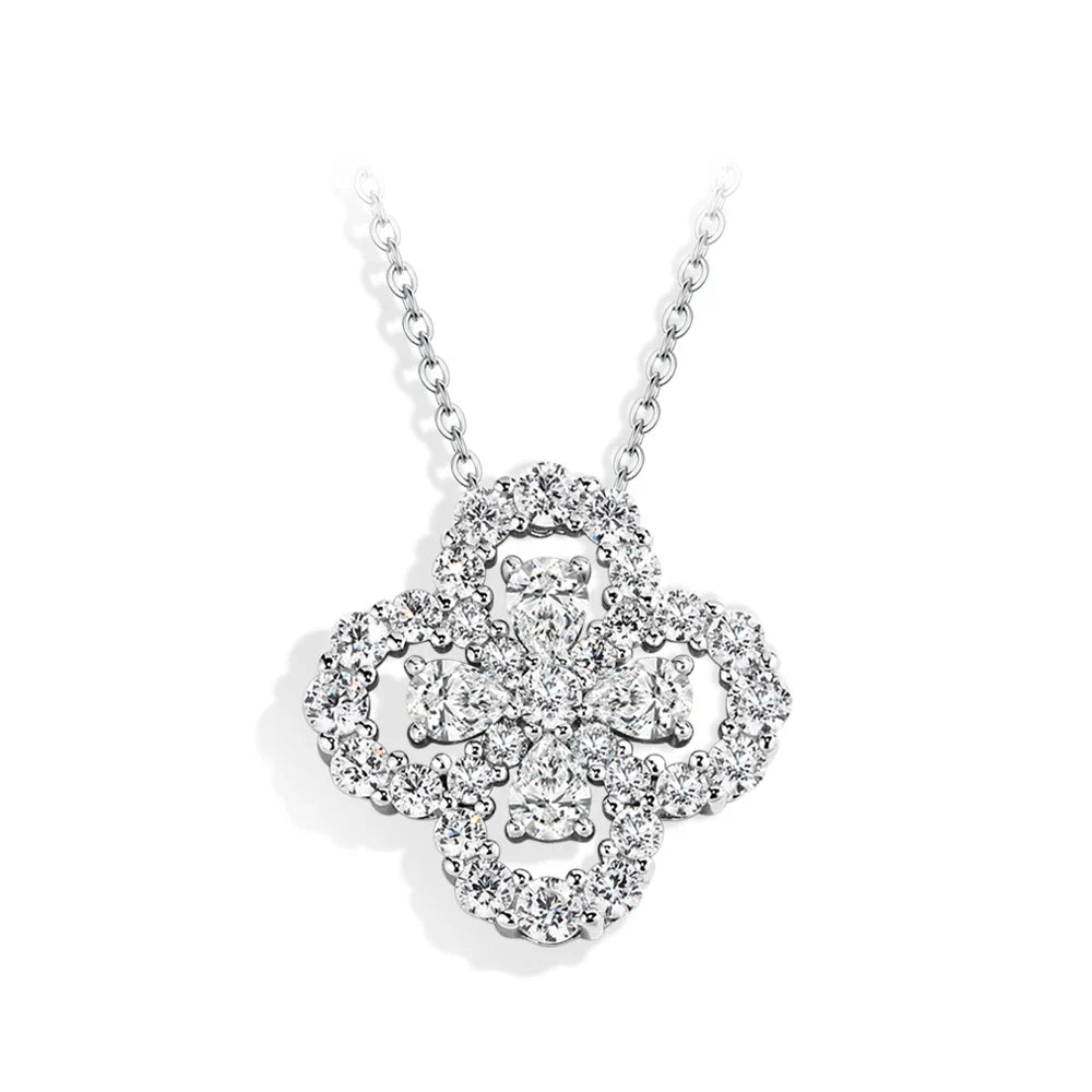 MINTYBOX S925 Silver Moissanite Diamond Loop Full Motif Pendant Clover Diamond White Gold Necklaces for Women Girls Jewelry Gift