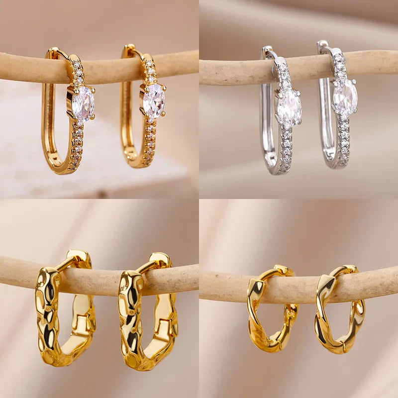 Minimalist Zircon Round Earring For Women Stainless Steel Irregular Earring Fashion Party Wedding Jewelry Gift Bijoux Femme 2022
