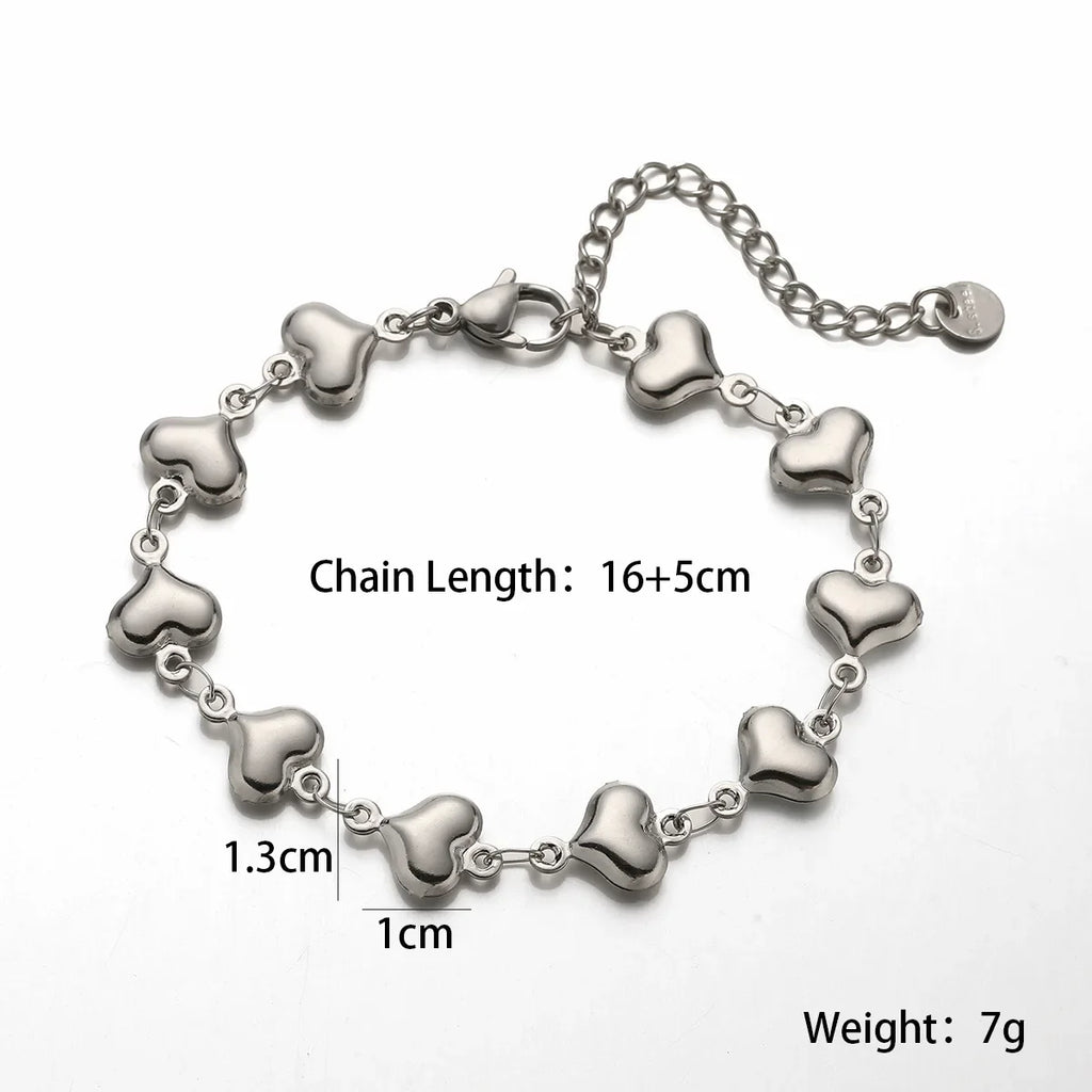NEWBUY Wholesale Non-Fading Gold Color 316L Stainless Steel Heart Charm Bracelet For Women Casual Daily Jewelry