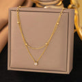 Stainless Steel Light Luxury Charm White Round Zircon Pendant Double layer Necklace Lady Classic Neck Chain Jewelry