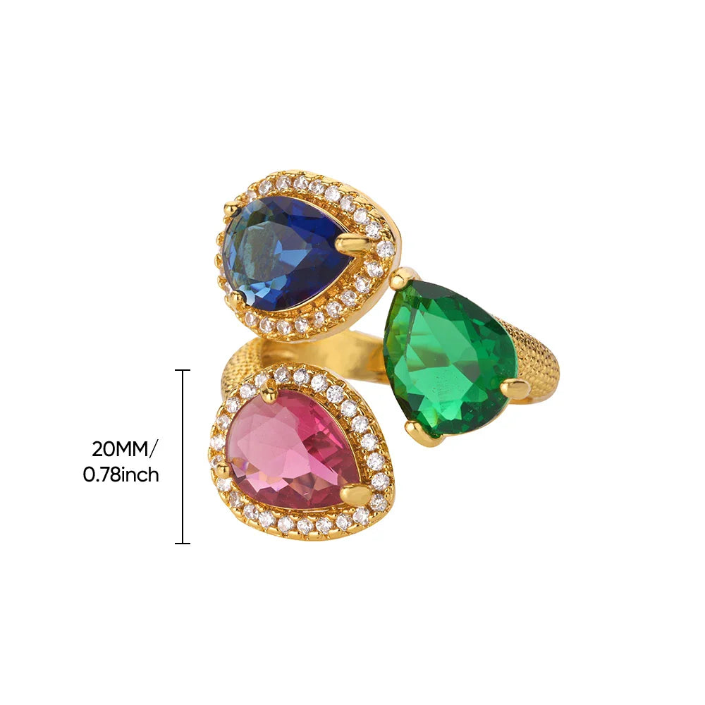 Luxury Colorful Zircon Rings For Women Fashion Gold Color Stainless Steel Open Finger Ring Wedding Party Aesthetic Jewelry Gift