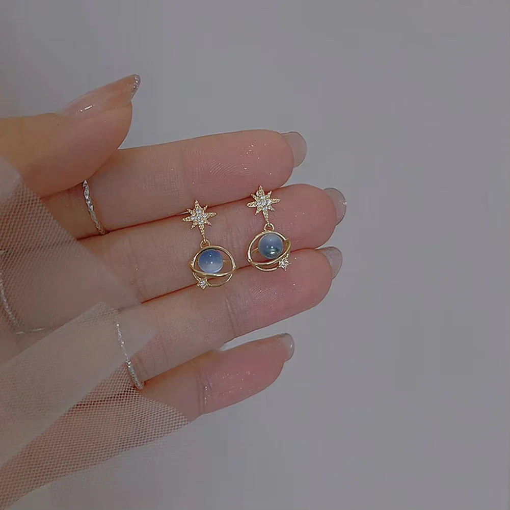 Fashion Cosmic Star River Earrings Blue Opal Niche Unique Planet Earrings Ear Studs Women Versatile Ear Jewelry
