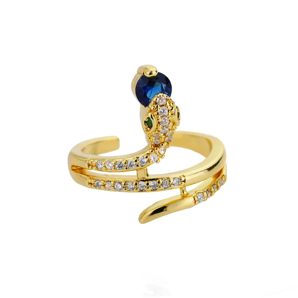 Stainless Steel Snake Rings For Women Men Gold Color Open Adjustable Zircon Ring Vintage Gothic Aesthetic Jewelry anillos mujer