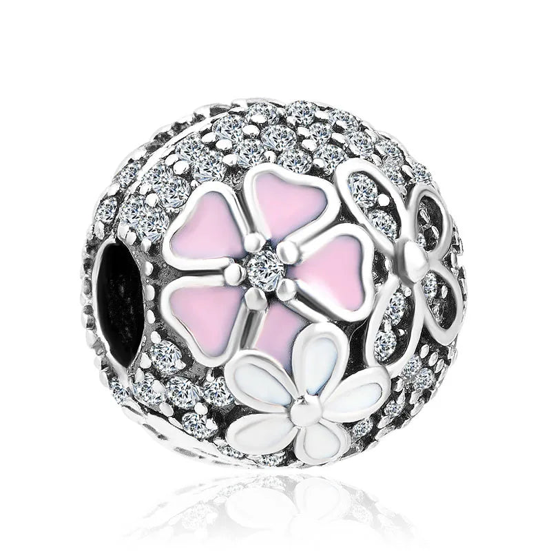 Hot selling 925 silver pink series flower dog paw heart-shaped pendant, Fit original bracelet DIY accessories, exquisite jewelry