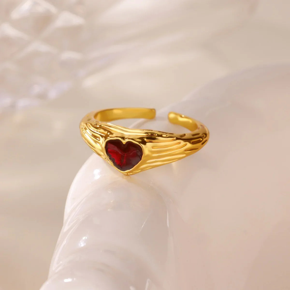 Punk Red Zircon Heart Rings for Women Stainless Steel Gold Color Cheap Open Ring 2025 New Fashion Wedding Couple Jewelry Gift