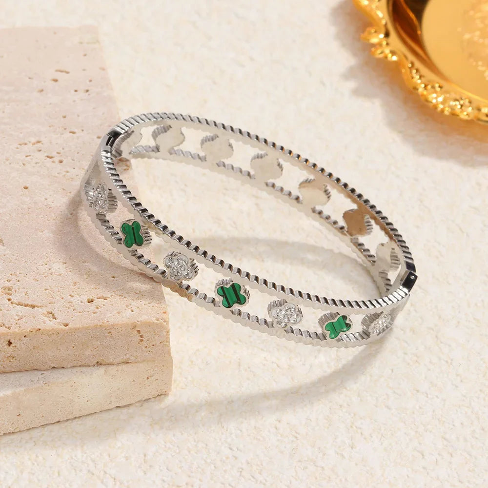 Classic stainless steel zircon enamel women's bracelet, high quality waterproof metal bracelet, wedding party jewelry