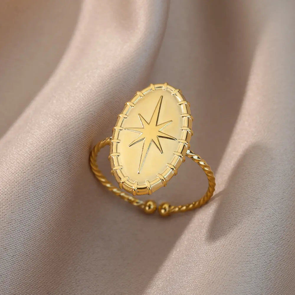 Irregular Hollow Opening Rings For Women Stainless Steel Gold Color Geometric Ring Party Christmas Jewelry Gift Free Shipping
