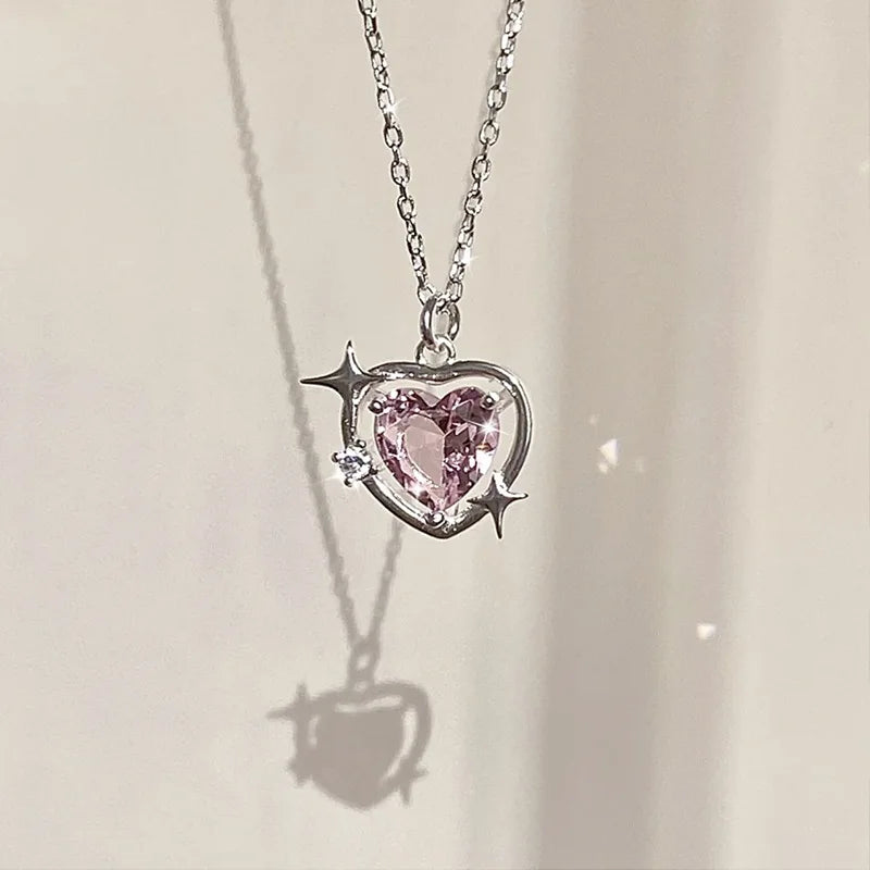 JWER Trendy Bling Moonstone Star Cross Pendant Necklace for Women Punk Hip Hop Star Chain CrystalNecklace Party Y2K Jewelry Gift