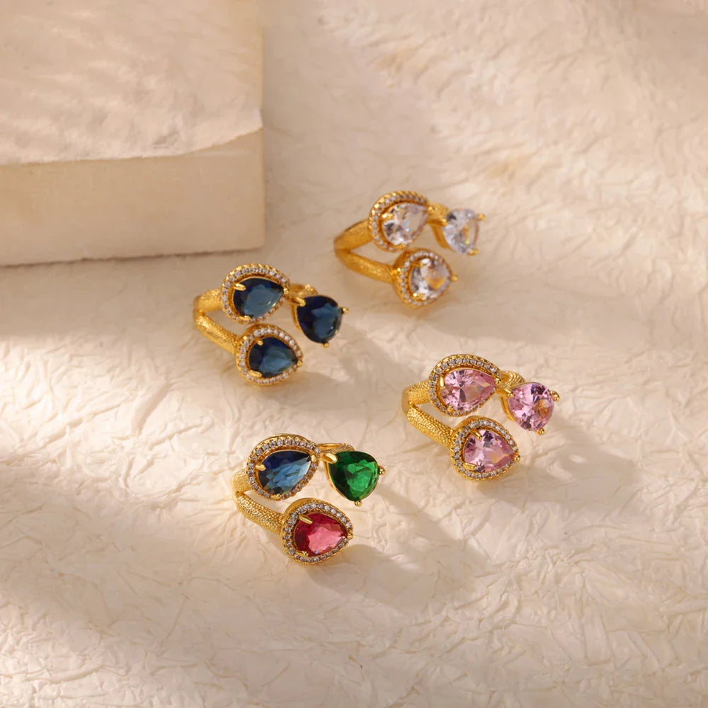 Luxury Colorful Zircon Rings For Women Fashion Gold Color Stainless Steel Open Finger Ring Wedding Party Aesthetic Jewelry Gift