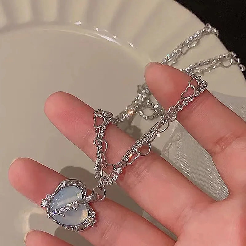 Y2K Crystal Butterfly Pendant Necklace Women Light Luxury Egirl Punk Heart Grunge Clavicle Chain Fashion Jewelry Party Gift 2023