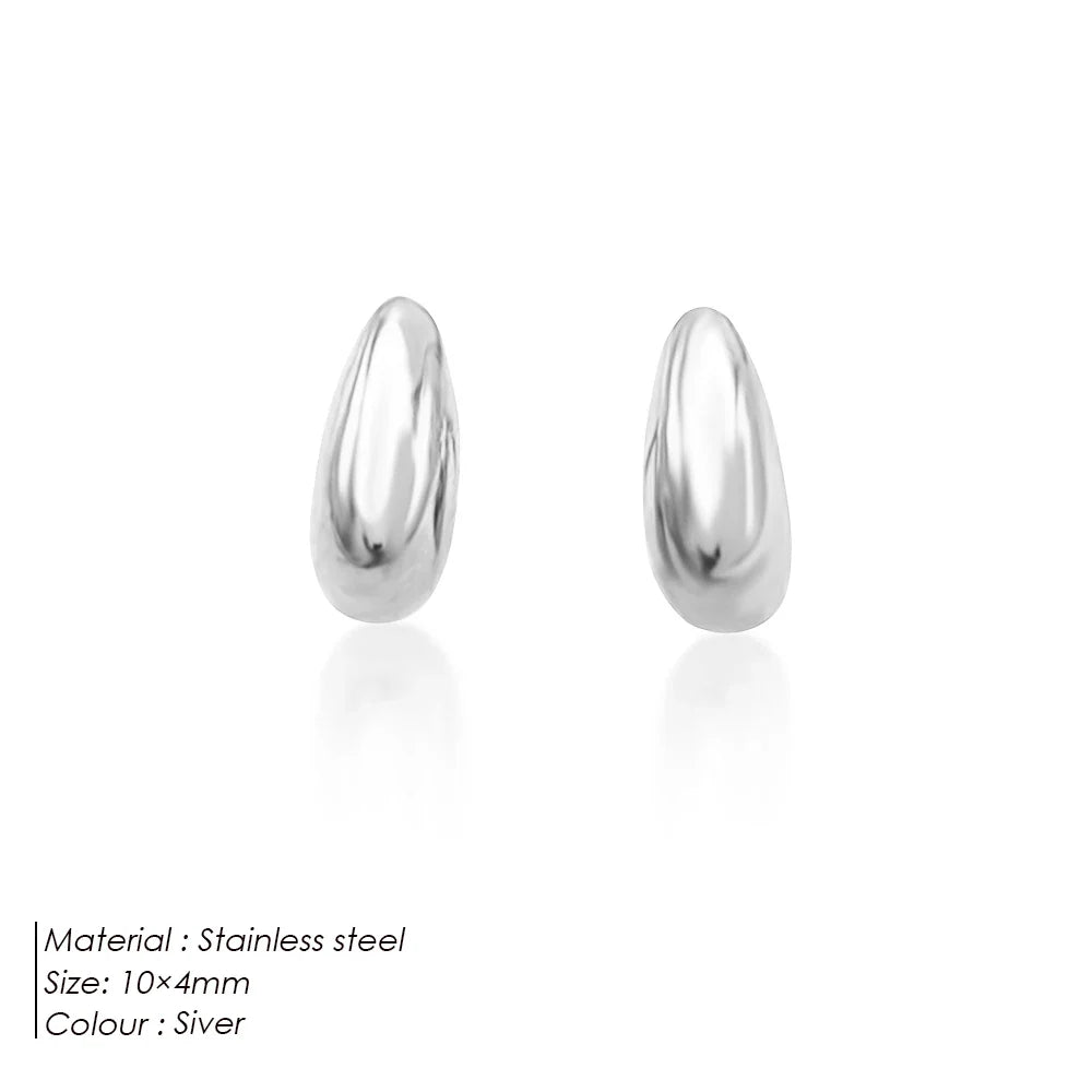 SUNIBI Stainless Steel Stud Earring for Women Gold Color Silver Color Simple Earrings Wives Smooth Thick Hoop Fashion Jewelry