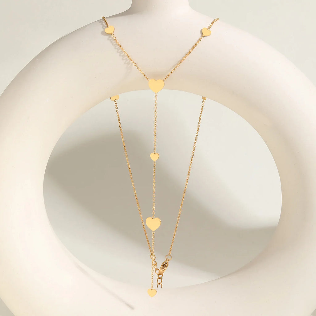 Heart Drop Lariat Chain Necklace For Women, Y Shape Long Chain Stainlss Steel 18K Gold Color  Layered Jewelry