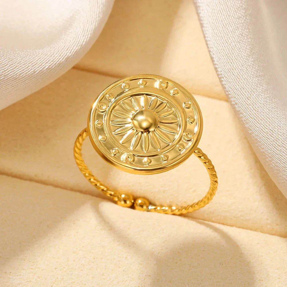 Stainless Steel Sun Rings For Women Gold Color Sun Butterfly Finger Adjustable Ring Aesthetic Fashion Wedding Jewelry Gift