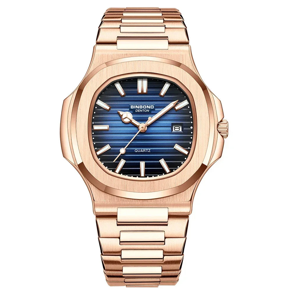New Casual Business Fashion Quartz Wristwatches Rose Gold Clock Men Luxury Watch Automatic Watches Mens Black Relogio Masculino
