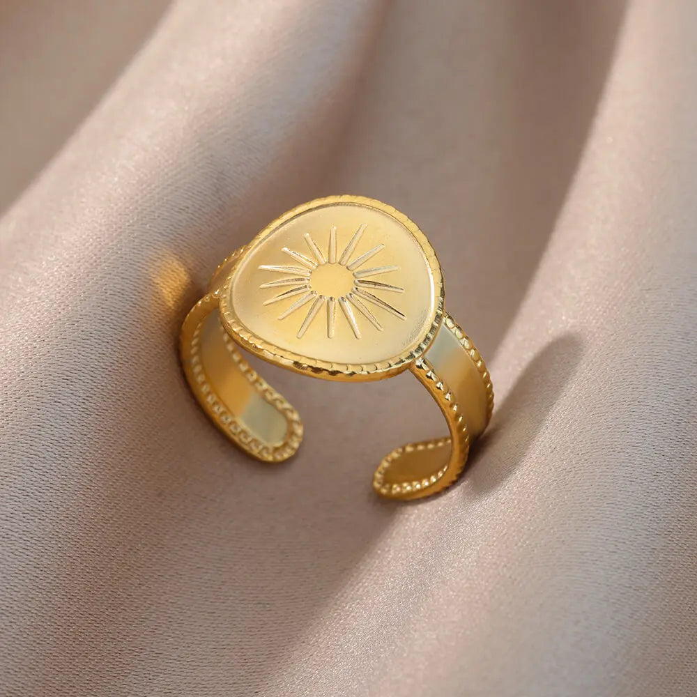 Irregular Hollow Opening Rings For Women Stainless Steel Gold Color Geometric Ring Party Christmas Jewelry Gift Free Shipping