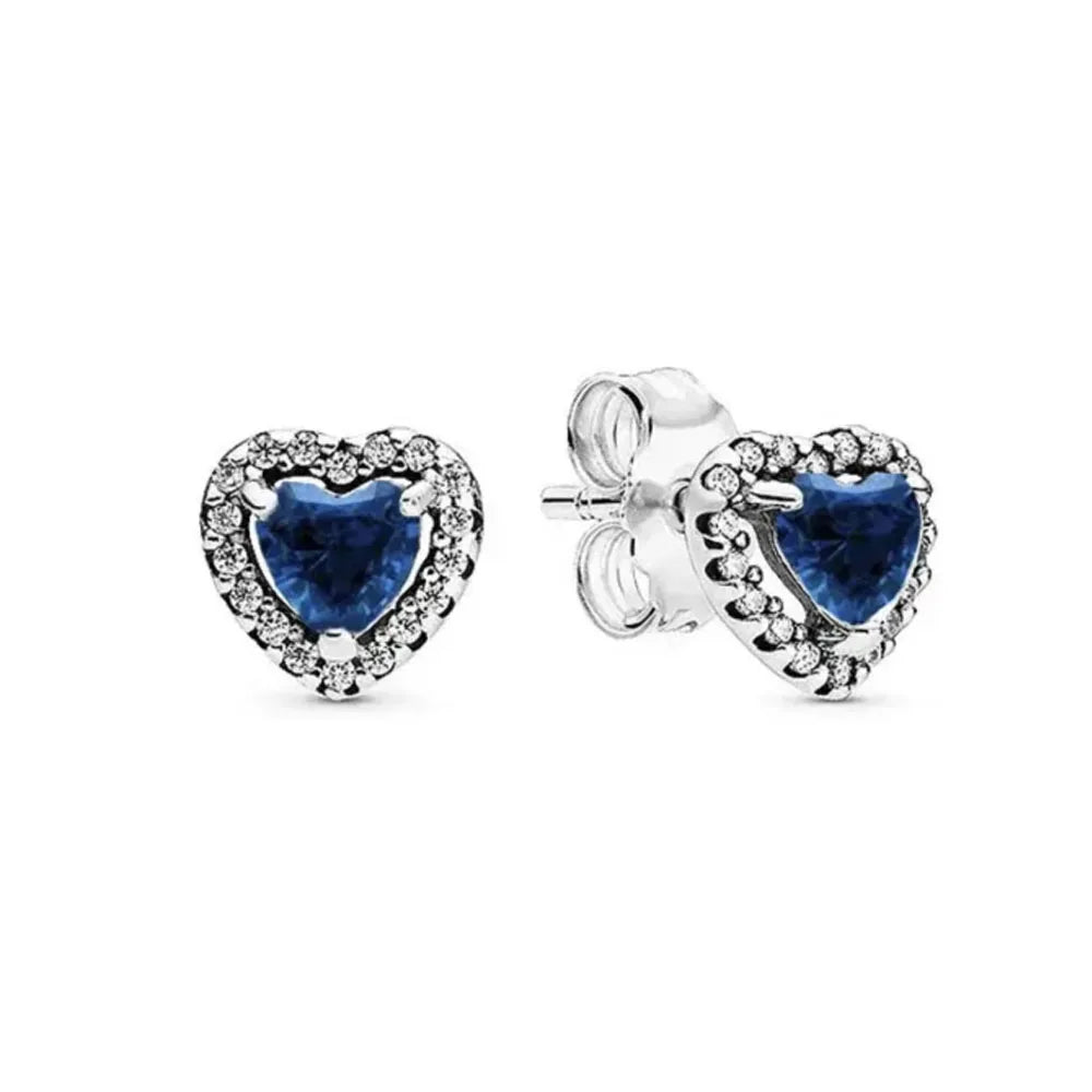 Christmas New 925 Silver Butterfly Blue Heart Red CZ Stud Earrings, Fit Women's Charm Jewelry Gifts Wedding