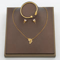 Gold Color Earrings and Necklace Jewelry Set for Party Luxury Zircon Stud Earrings Pendant Necklace Bangle Bride Jewelry Set