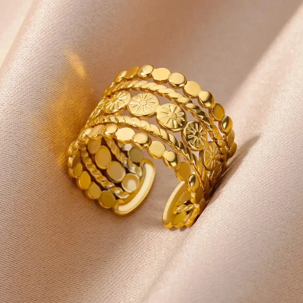 Gold Color Stainless Steel Multi Layer Rings for Women Hollow out Open Finger Ring Fashion Wedding Party Jewelry Gift 2024 New