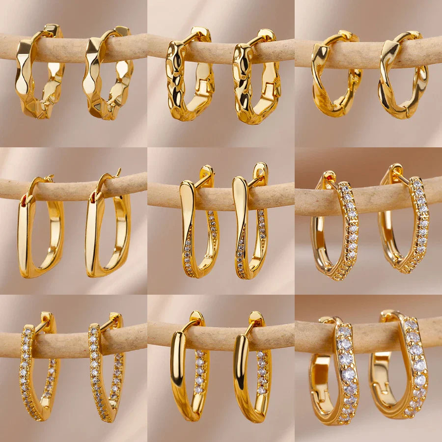 Stainless Steel Hoop Earrings For Women Gold Color Geometric Square Zircon Earring Female Wedding Aesthetic Jewerly Gift mujer