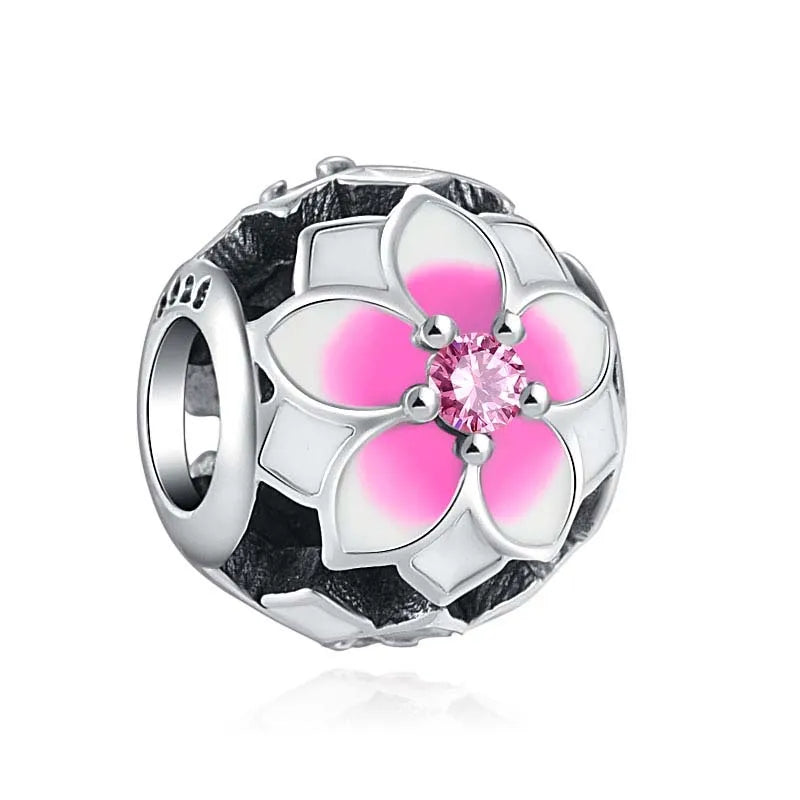 Hot selling 925 silver pink series flower dog paw heart-shaped pendant, Fit original bracelet DIY accessories, exquisite jewelry