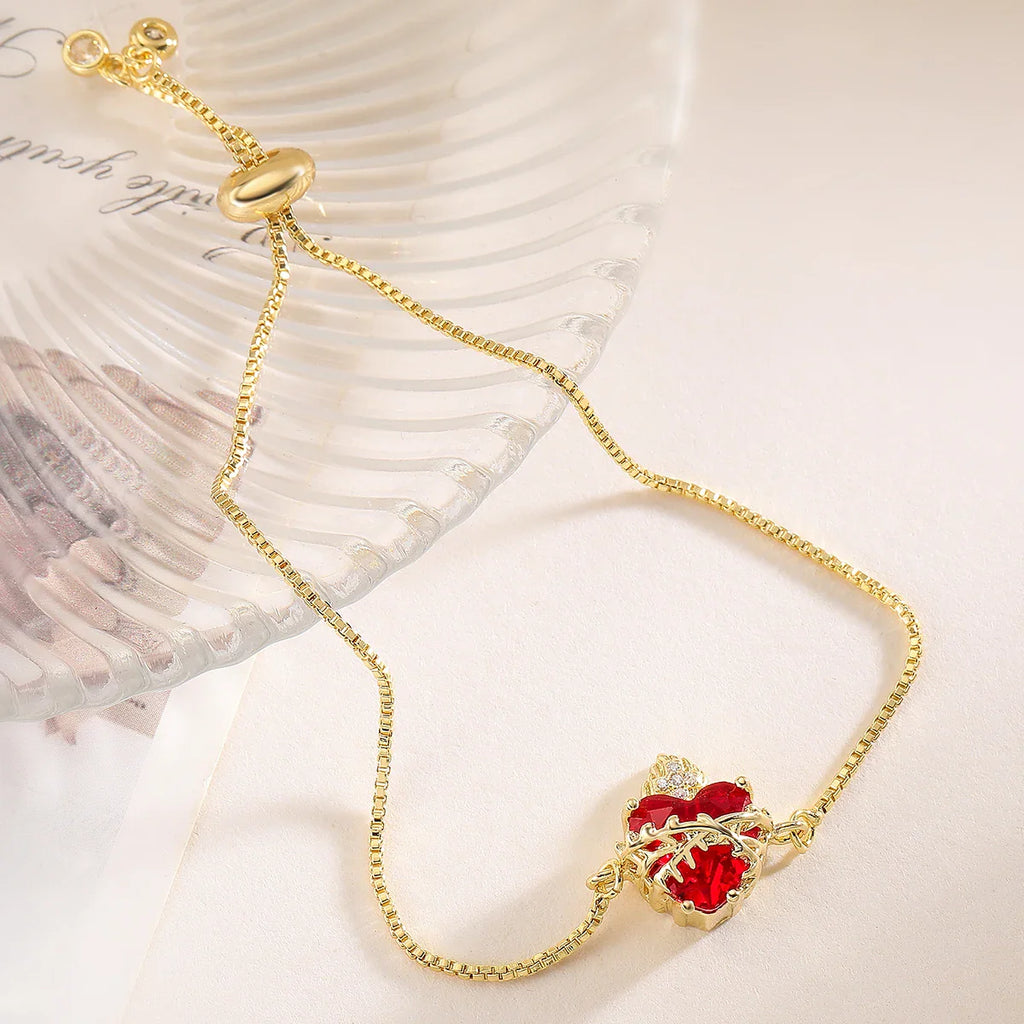 NEWBUY Delicate 4 Style Red Crystal Heart Charm Bracelets For Women Adjustable Shiny CZ Party Jewelry Female
