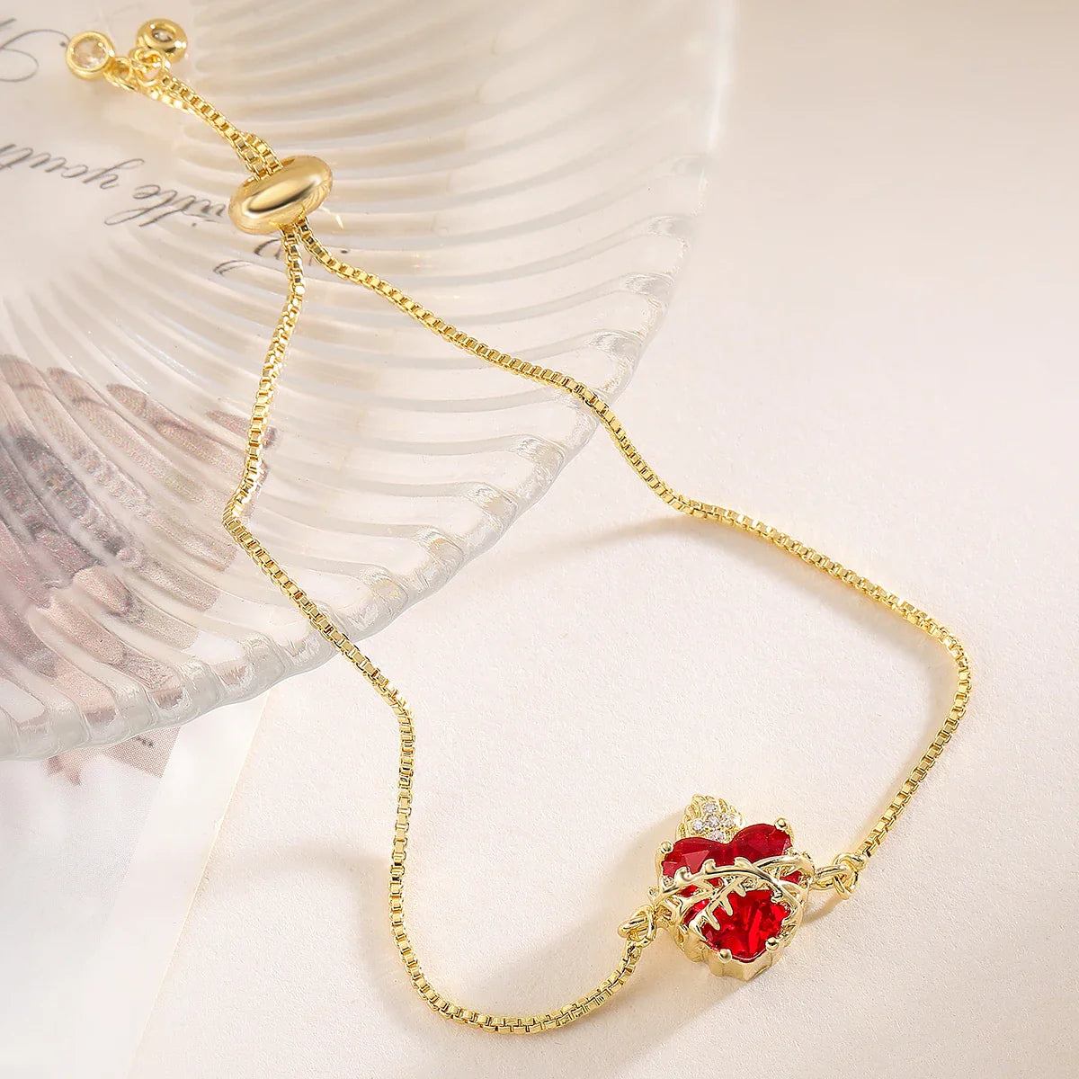 NEWBUY Delicate 4 Style Red Crystal Heart Charm Bracelets For Women Adjustable Shiny CZ Party Jewelry Female