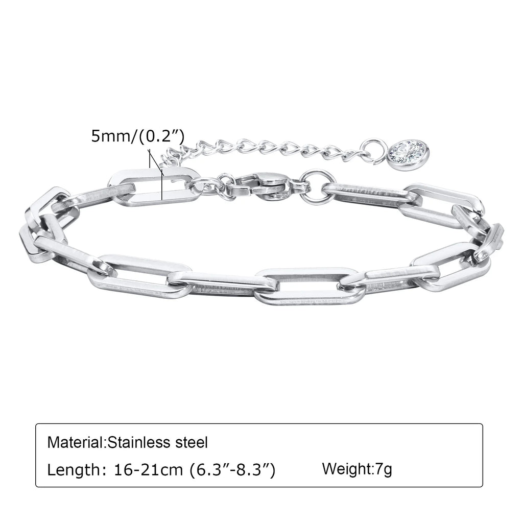 Women Chain Bracelet Silver Color, Stainless Steel Link Stackable Bracelets, Layered Fashion Accessories Gifts