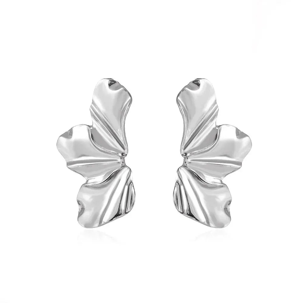 Big Metal Flower Shape Earring Stud For Women Gold Color Exaggerated Irregular Shape Women Post Earrings Silver Color Jewelry